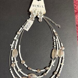 Mixit Silver and White Multi-Strand Necklace